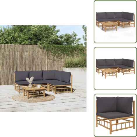Cojines para sofás - vidaXL Set de muebles de jardín 5 piezas bambú con cojines gris oscuro - Muebles de bambú