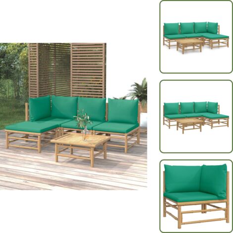 Cojines para sofás - vidaXL Set de muebles de jardín 5 piezas bambú con cojines verde - Muebles de bambú