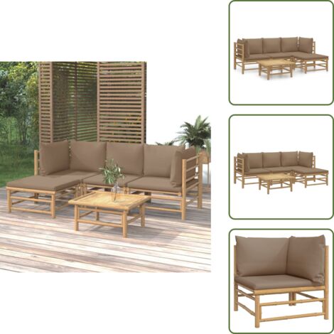 Cojines para sofás - vidaXL Set de muebles de jardín 5 piezas bambú y cojines gris taupé - Muebles de bambú