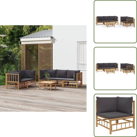 Cojines para sofás - vidaXL Set de muebles de jardín 6 piezas bambú con cojines gris oscuro - Muebles de bambú