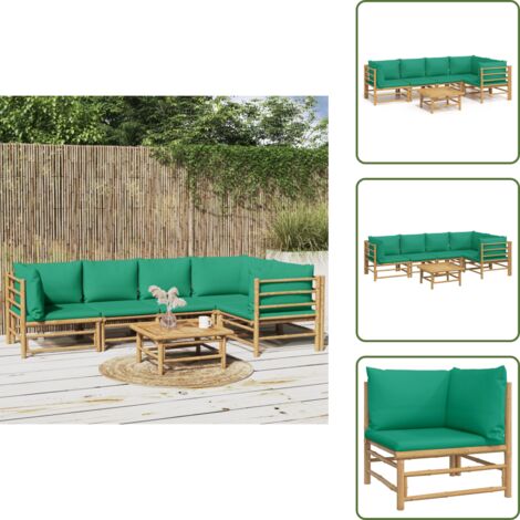 Cojines para sofás - vidaXL Set de muebles de jardín 6 piezas bambú con cojines verde - Muebles de bambú