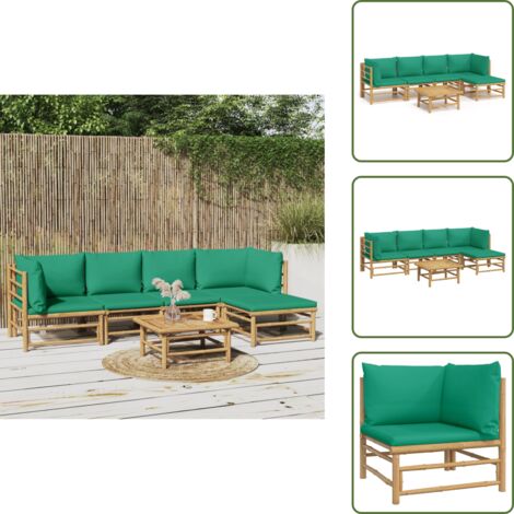 Cojines para sofás - vidaXL Set de muebles de jardín 6 piezas bambú con cojines verde - Muebles de bambú