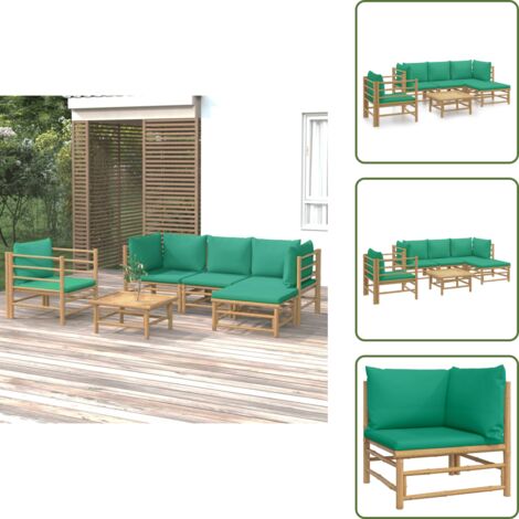 Cojines para sofás - vidaXL Set de muebles de jardín 6 piezas bambú con cojines verde - Muebles de bambú