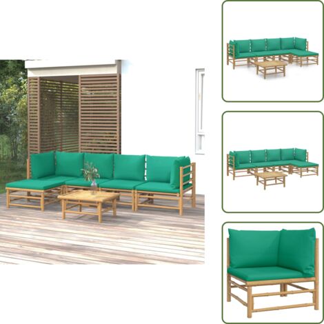 Cojines para sofás - vidaXL Set de muebles de jardín 6 piezas bambú con cojines verde - Muebles de bambú