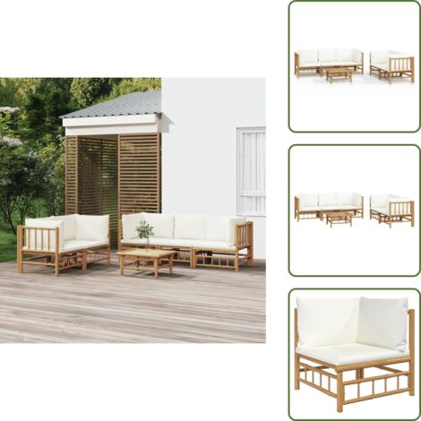 Cojines para sofás - vidaXL Set de muebles de jardín 6 piezas bambú y cojines blanco crema - Muebles de bambú