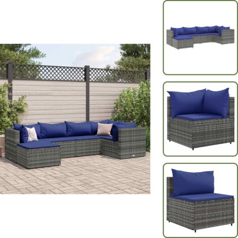 Cojines para sofás - vidaXL Set de muebles de jardín 6 pzas y cojines ratán sintético gris - Muebles de exterior
