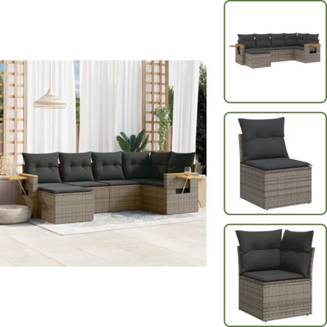 Cojines para sofás - vidaXL Set de muebles de jardín 6 pzas y cojines ratán sintético gris - Muebles modulares