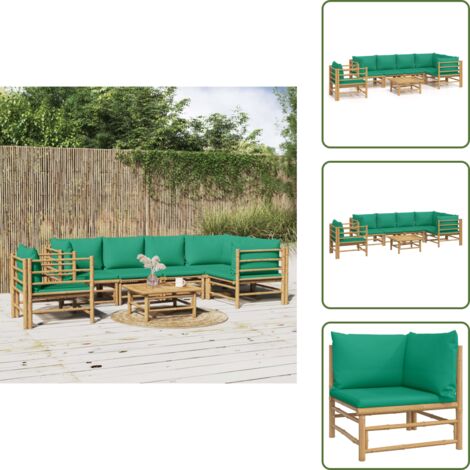 Cojines para sofás - vidaXL Set de muebles de jardín 7 piezas bambú con cojines verde - Muebles modulares