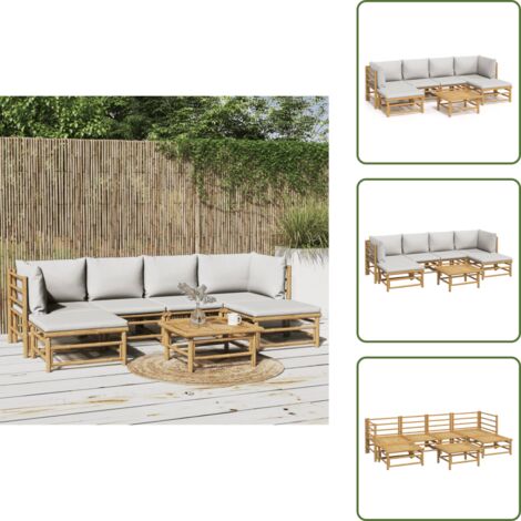 Cojines para sofás - vidaXL Set de muebles de jardín 7 piezas bambú y cojines gris claro - Muebles de bambú