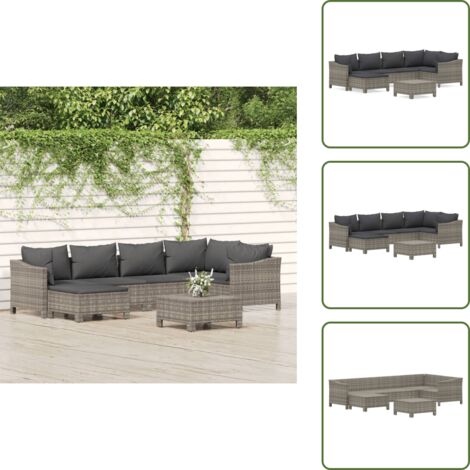 Cojines para sofás - vidaXL Set de muebles de jardín 7 pzas y cojines ratán sintético gris - Muebles exteriores