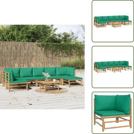 Cojines para sofás - vidaXL Set de muebles de jardín 8 piezas bambú con cojines verde - Muebles de bambú