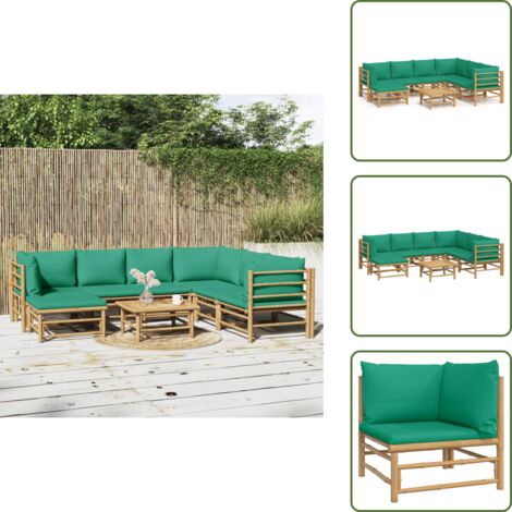 Cojines para sofás - vidaXL Set de muebles de jardín 8 piezas bambú con cojines verde - Muebles de bambú