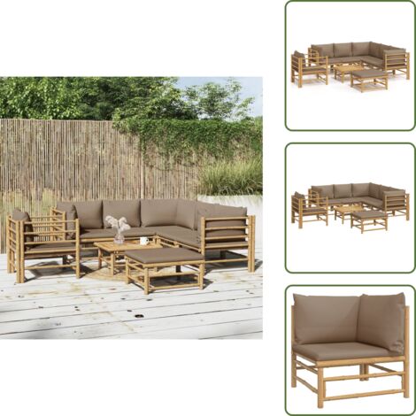 Cojines para sofás - vidaXL Set de muebles de jardín 8 piezas bambú y cojines gris taupé - Muebles de bambú