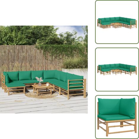 Cojines para sofás - vidaXL Set de muebles de jardín 9 piezas bambú con cojines verde - Muebles de bambú