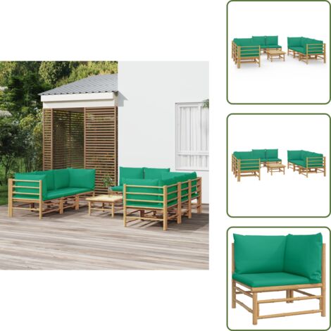 Cojines para sofás - vidaXL Set de muebles de jardín 9 piezas bambú con cojines verde - Muebles de bambú