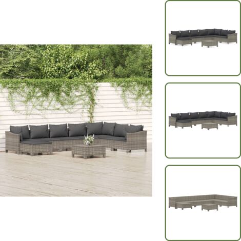 Cojines para sofás - vidaXL Set de muebles de jardín 9 pzas y cojines ratán sintético gris - Muebles exteriores