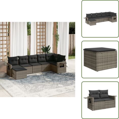 Cojines para sofás - vidaXL Set de sofás de jardín 7 piezas con cojines ratán PE gris - Mesa auxiliar