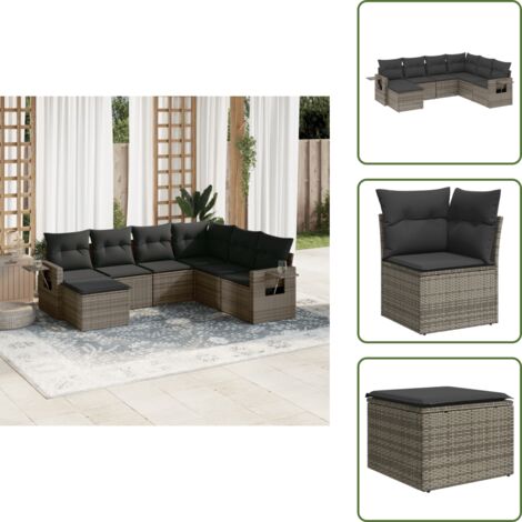 Cojines para sofás - vidaXL Set de sofás de jardín 7 piezas con cojines ratán PE gris - Mesa auxiliar