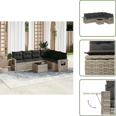 Cojines para sofás - vidaXL Set de sofás de jardín 7 pzas con cojines ratán PE gris claro - Mesa de jardín