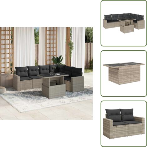 Cojines para sofás - vidaXL Set de sofás de jardín 7 pzas con cojines ratán PE gris claro - Ratán sintético