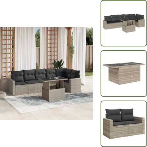Cojines para sofás - vidaXL Set de sofás de jardín 7 pzas con cojines ratán PE gris claro - Ratán sintético