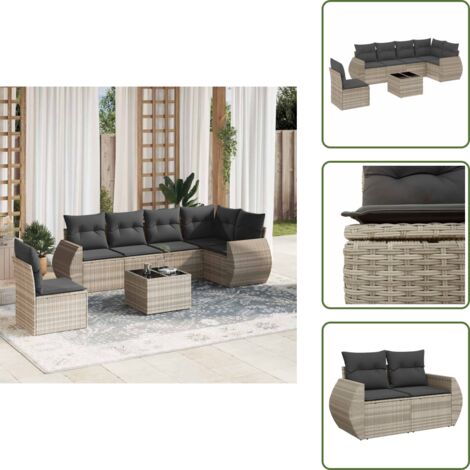 Cojines para sofás - vidaXL Set de sofás de jardín 7 pzas con cojines ratán PE gris claro - Ratán sintético