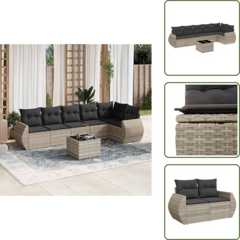 Cojines para sofás - vidaXL Set de sofás de jardín 7 pzas con cojines ratán PE gris claro - Ratán sintético