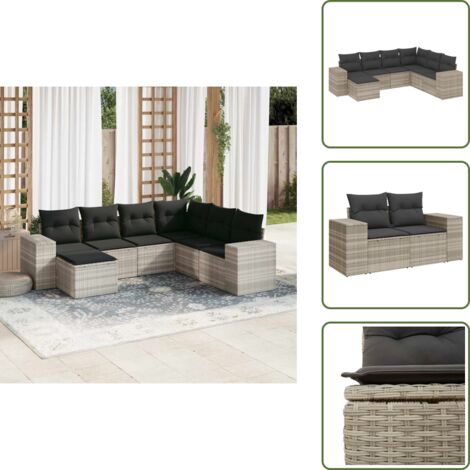 Cojines para sofás - vidaXL Set de sofás de jardín 7 pzas con cojines ratán PE gris claro - Sofás de jardín con cojines