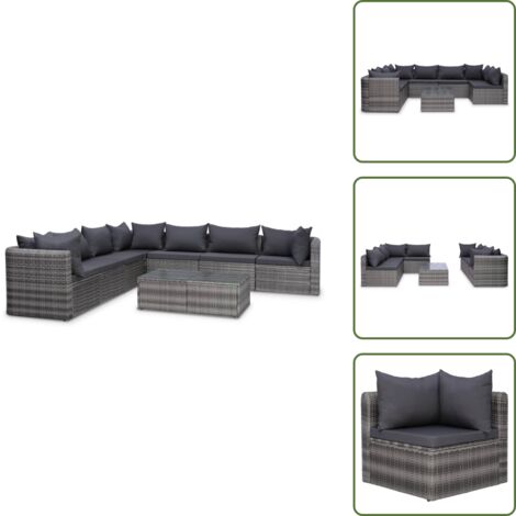 Cojines para sofás - vidaXL Set de sofás de jardín 8 piezas y cojines ratán sintético gris - Muebles de jardín