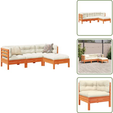 Cojines para sofás - vidaXL Set de sofás jardín 4 pzas con cojines madera pino marrón cera - Sofás de exterior