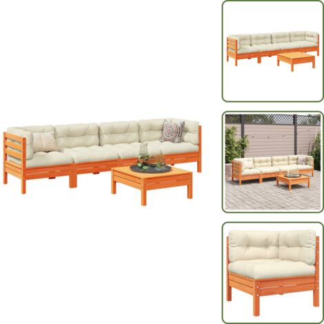 Cojines para sofás - vidaXL Set de sofás jardín 5 pzas con cojines madera pino marrón cera - Sofás de pino