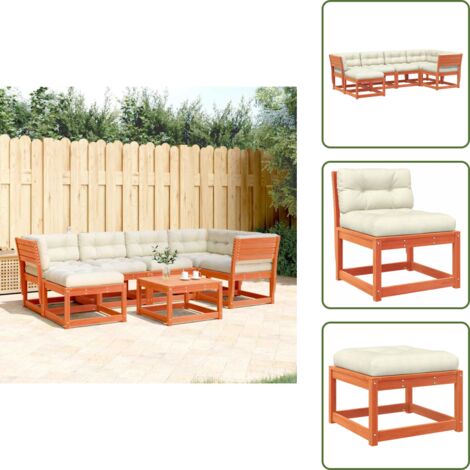 Cojines para sofás - vidaXL Set de sofás jardín 6 pzas con cojines madera pino marrón cera - Sofás de pino