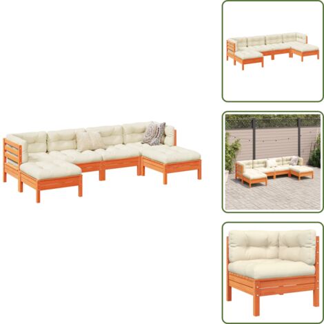 Cojines para sofás - vidaXL Set de sofás jardín 6 pzas con cojines madera pino marrón cera - Sofás esquineros