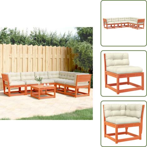 Cojines para sofás - vidaXL Set de sofás jardín 6 pzas con cojines madera pino marrón cera - Sofás esquineros