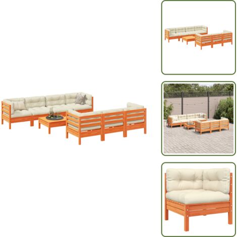 Cojines para sofás - vidaXL Set de sofás jardín 8 pzas con cojines madera pino marrón cera - Muebles de jardín