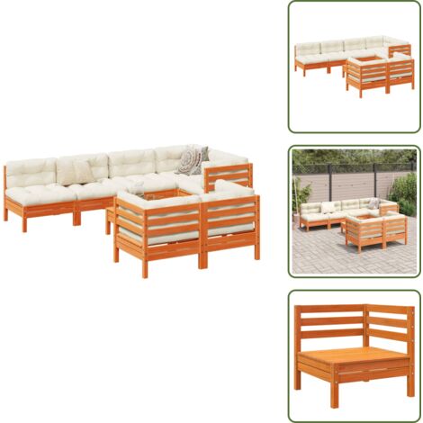 Cojines para sofás - vidaXL Set de sofás jardín 8 pzas con cojines madera pino marrón cera - Sofás de pino