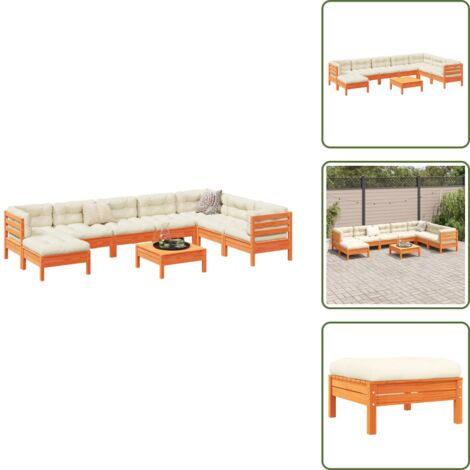 Cojines para sofás - vidaXL Set de sofás jardín 9 pzas con cojines madera pino marrón cera - Muebles de patio