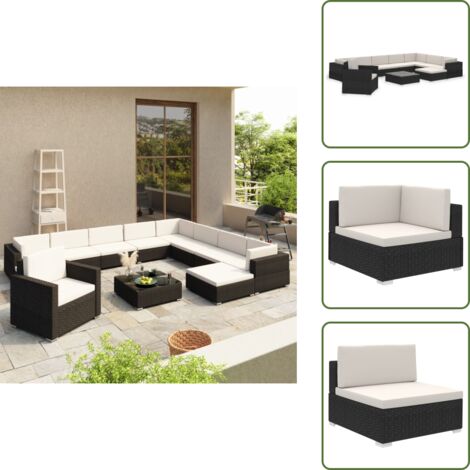 Cojines para sofás - vidaXL Set muebles de jardín 12 pzas y cojines ratán sintético negro - Muebles exteriores