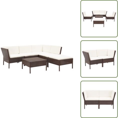 Cojines para sofás - vidaXL Set muebles de jardín 6 piezas y cojines ratán sintético marrón - Muebles modulares