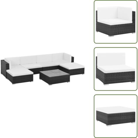 Cojines para sofás - vidaXL Set muebles de jardín 7 piezas y cojines ratán sintético negro - Muebles al aire libre