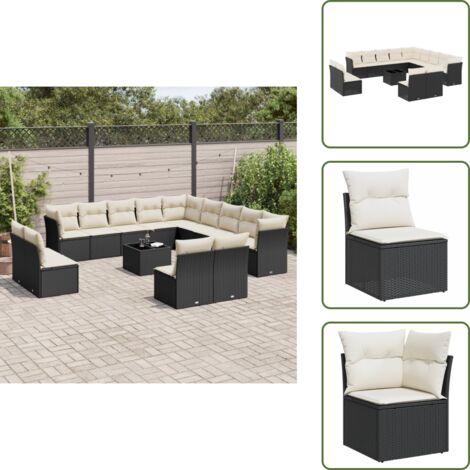 Cojines para sofás - vidaXL Set sofás de jardín 14 pzas con cojines ratán sintético negro - Asientos de jardín