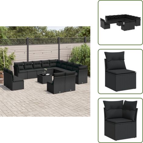 Cojines para sofás - vidaXL Set sofás de jardín 14 pzas con cojines ratán sintético negro - Muebles de jardín