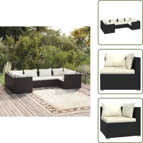 Cojines para sofás - vidaXL Set sofás de jardín 6 piezas y cojines ratán sintético negro - Ratán sintético