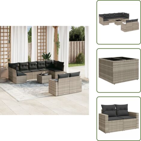 Cojines para sofás - vidaXL Set sofás jardín 10 pzas con cojines ratán sintético gris claro - Asientos de jardín