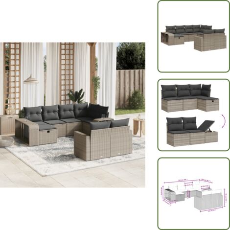 Cojines para sofás - vidaXL Set sofás jardín 10 pzas con cojines ratán sintético gris claro - Muebles modulares