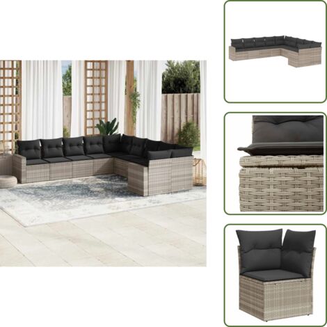 Cojines para sofás - vidaXL Set sofás jardín 10 pzas con cojines ratán sintético gris claro - Sofás con reposabrazos