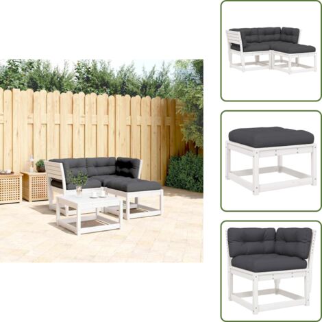 Cojines para sofás - vidaXL Set sofás jardín 3 pzas con cojines madera maciza pino blanco - Madera de pino