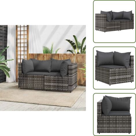 Cojines para sofás - vidaXL Sofás de esquina jardín con cojines 2 uds ratán sintético gris - Muebles de exterior