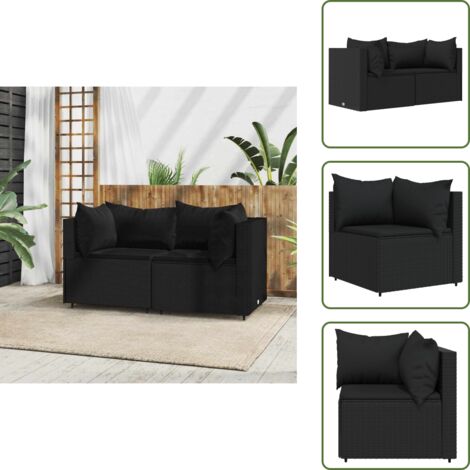 Cojines para sofás - vidaXL Sofás de esquina jardín con cojines 2 uds ratán sintético negro - Muebles de jardín