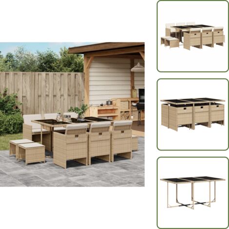 Cojines para taburetes - vidaXL Set comedor de jardín 11 pzas con cojines ratán sintético beige - Mesa de jardín